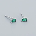 S925 sterling silver geometric stud earrings with emerald green rectangular zircon - 925 Silver / Platinum (Green Zirconia)