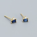 Chic 925 silver stud earrings with rectangular blue zircon and gold finish - 925 Silver / Gold (Blue Zirconia)