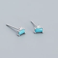 Minimalist S925 silver stud earrings with blue rectangular gemstone and clear zircon - 925 Silver / Platinum (Turquoise Stone)