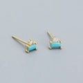 Elegant gold S925 silver stud earrings with rectangular blue turquoise and zircon - 925 Silver / Gold (Turquoise Stone)