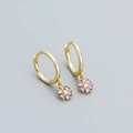 S925 silver gold-plated hoop earrings with purple zircon flower charm pendant - 925 Silver / Gold Plated Purple Zirconia