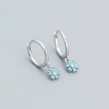 S925 silver hoop earrings with blue daisy flower pendant and sparkling zircon stone - 925 Silver / Platinum Tone Turquoise