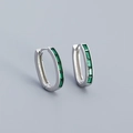 Elegant S925 silver U-shaped earrings featuring five rectangular green zircons - 925 Silver / Platinum (Green Zirconia)