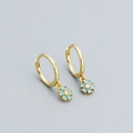 S925 sterling silver flower earrings featuring sky blue zircon and gold plating - 925 Silver / Gold Tone Turquoise