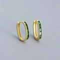Gold U-shaped hoop earrings with 5 vertical green rectangular zircon stones - 925 Silver / Golden (Green Stone)