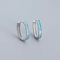 S925 sterling silver U-shaped hoop earrings with rectangular sky blue stones - 925 Silver / Platinum (Turquoise Stone)