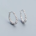 U-shaped S925 silver twist hoop earrings with micro-set zircons in silver finish - 925 Silver / White Gold
