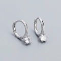 Elegant s925 sterling silver hoop earrings with a sparkling six-prong round zircon - Platinum (White Stone)