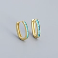 Gold-plated U-shaped earrings with five rectangular turquoise stones in a pavé setting - 925 Silver / Gold (Turquoise Stone)