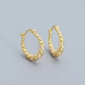 Elegant twisted gold-plated S925 silver hoop earrings with micro-inlaid white zircons - 925 Silver / Gold