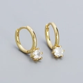 Elegant gold-plated hoop earrings featuring a sparkling six-prong set cubic zirconia - Gold (White Stone)