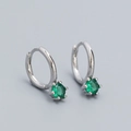 S925 silver hoop earrings with round green zircon in classic six-prong setting - Platinum Color (Green Stone)