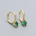 Elegant gold zircon hoop earrings with a dangling green round-cut gemstone drop - Gold (Green Stone)