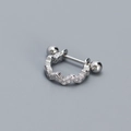 Orecchino piercing s925 in argento a forma di onda con diamanti e chiusura a vite - Argento 925 / Oro Bianco (Singolo)