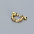 Orecchino a elice dorato ondulato con zirconi e chiusura a vite per piercing lobo - Argento 925 / Oro Giallo (Singolo)
