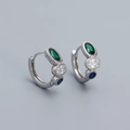 S925 sterling silver hoop earrings featuring green, white, and blue oval zircon stones - 925 Silver / White Gold