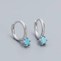 S925 sterling silver hoop earrings with a six-prong set turquoise blue round bead charm - Platinum (Turquoise)