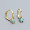 Elegant gold-plated S925 silver hoop earrings with a faceted light blue zircon drop - Gold (Turquoise)