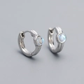 Minimalist s925 silver hoop earrings featuring iridescent blue synthetic moonstone - 925 Silver / White Gold (Moonstone)