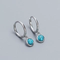 S925 Sterling Silber Creolen mit blauen Türkis-Anhängern im minimalistischen Boho-Stil - 925er Silber / Platin (Türkis)
