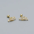 Golden crown cartilage stud earrings featuring marquise zircon and secure screw ball back - 925 Silver / Gold