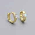 Gold hoop earrings for women with inlaid round synthetic opal and polished metal finish - 925 Silver / Gold (Moonstone)