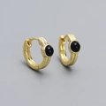Minimalist S925 silver hoop earrings in gold finish featuring round black bead accents - 925 Silver / Gold Color (Black Onyx)