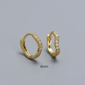 Elegant 8mm wave-shaped golden huggie hoop earrings with micro-inlaid zircon stones - 925 Silver / 8mm Gold
