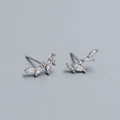 Silver olive branch stud earrings with marquise-cut marquise cubic zirconia stones - White Gold