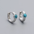 Créoles minimalistes en argent s925 avec incrustation de turquoise synthétique - Argent 925 / Platine (Pierre Turquoise)