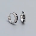 S925 silver hoop earrings featuring double rows of black and white crystals - 925 Silver / Platinum (Black Rhinestone)