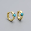 Boucles d'oreilles créoles dorées minimalistes avec incrustation de turquoise - Argent 925 / Or (Pierre Turquoise)