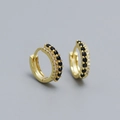 Gold s925 silver huggie earrings featuring double row black and white zircon stones - 925 Silver / Gold (Black Rhinestone)