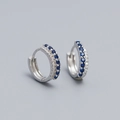Elegant S925 silver huggie earrings featuring blue and clear double row crystal pavé - 925 Silver / Platinum (Blue Rhinestone)