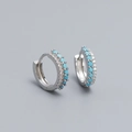 S925 silver hoop earrings with double-row turquoise and zircon inlay in silver finish - 925 Silver / Platinum (Turquoise Blue Rhinestone)