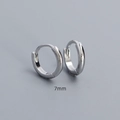 Minimalist S925 sterling silver hoop earrings in 7mm size with polished finish - 925 Silver / 7mm White Gold
