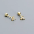 Elegant s925 silver golden three-claw clover stud earrings with clear zircon stones - 925 Silver / Gold Plated - White Zircon