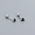 S925 sterling silver clover stud earrings with black zircon and screw back closure - 925 Silver / Platinum Plated - Black Zircon