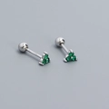 S925 sterling silver four-leaf clover stud earrings with green zircon and screw ball back - 925 Silver / Platinum Plated - Green Zircon