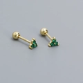 S925 silver gold-plated clover stud earrings with green gemstones and screw-back ball - 925 Silver / Gold Plated - Green Zircon