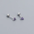S925 sterling silver lucky clover stud earrings with purple zircons and screw ball back - 925 Silver / Platinum Plated Purple Zirconia