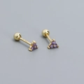S925 sterling silver clover stud earring with purple zircon stones and screw back - 925 Silver / Gold Plated Purple Zirconia