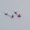 Pink gemstone clover stud earrings in S925 sterling silver with secure screw back closure - 925 Silver / Platinum Plated Red Zirconia