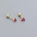 Golden S925 silver clover stud earrings with pink zircon stones and screw back closure - 925 Silver / Gold Plated Red Zirconia