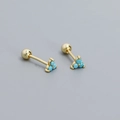 Gold s925 silver clover stud earrings with sky blue stones and screw ball back - 925 Silver / Gold Tone Turquoise