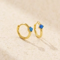 Elegant gold plated S925 silver hoop earrings with round blue opal stone inlay - 925 Silver / Gold (Blue Zirconia)