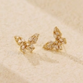 Boucles d'oreilles papillon dorées de style français avec zircons scintillants - Argent 925 / Or