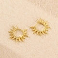 Eleganti orecchini a cerchio S925 argento con design a raggi solari dorati lucidi - Argento 925 / Oro