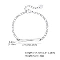 Detail of gold Figaro chain Mobius bracelet showing dimensions and heart charm - Silver Twisted Bar Figaro Chain (BR-2558SW Female)