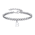 Silberne Edelstahl Fußkette mit Panzerkette und einem polierten Buchstaben-B-Anhänger - Buchstabe B